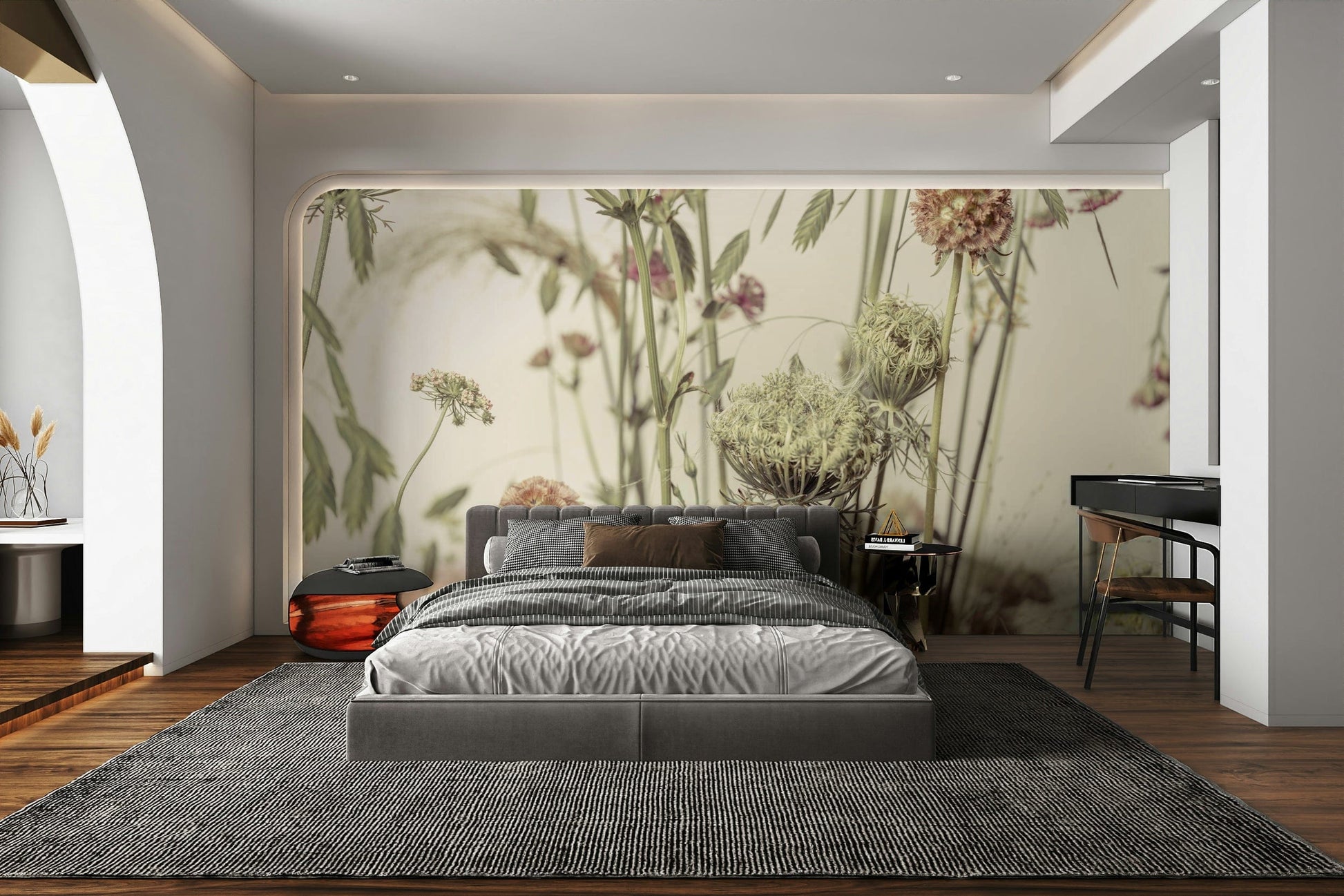 A calming wildflower design wallpaper mural that defines a space.

