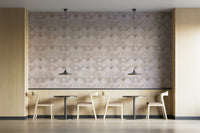 The colors are gentle and cool, with a neutral, gray and beige palette.

