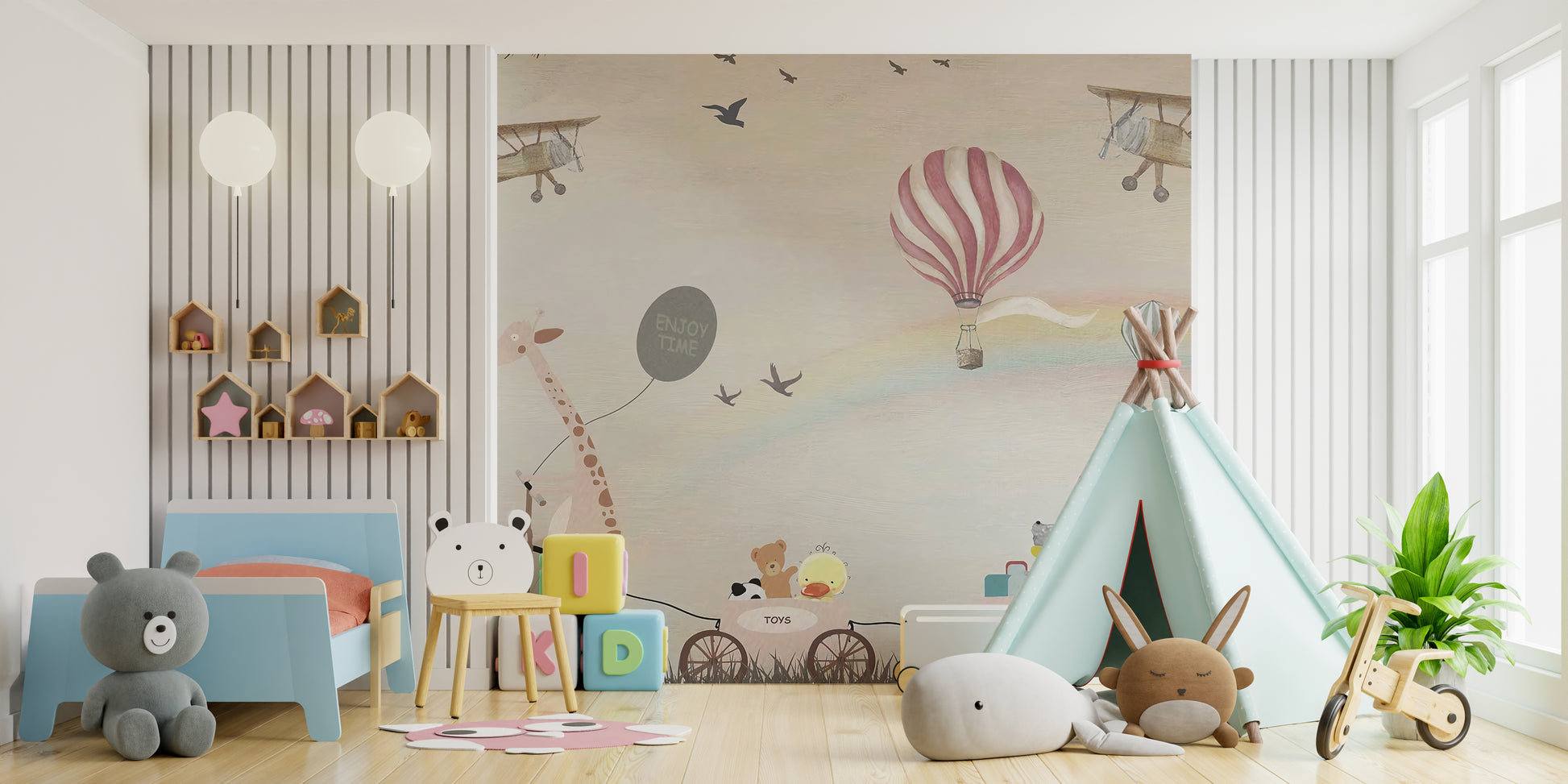 Beige Color Jovial Animals wallpaper mural close-up showing the pattern detail and texture