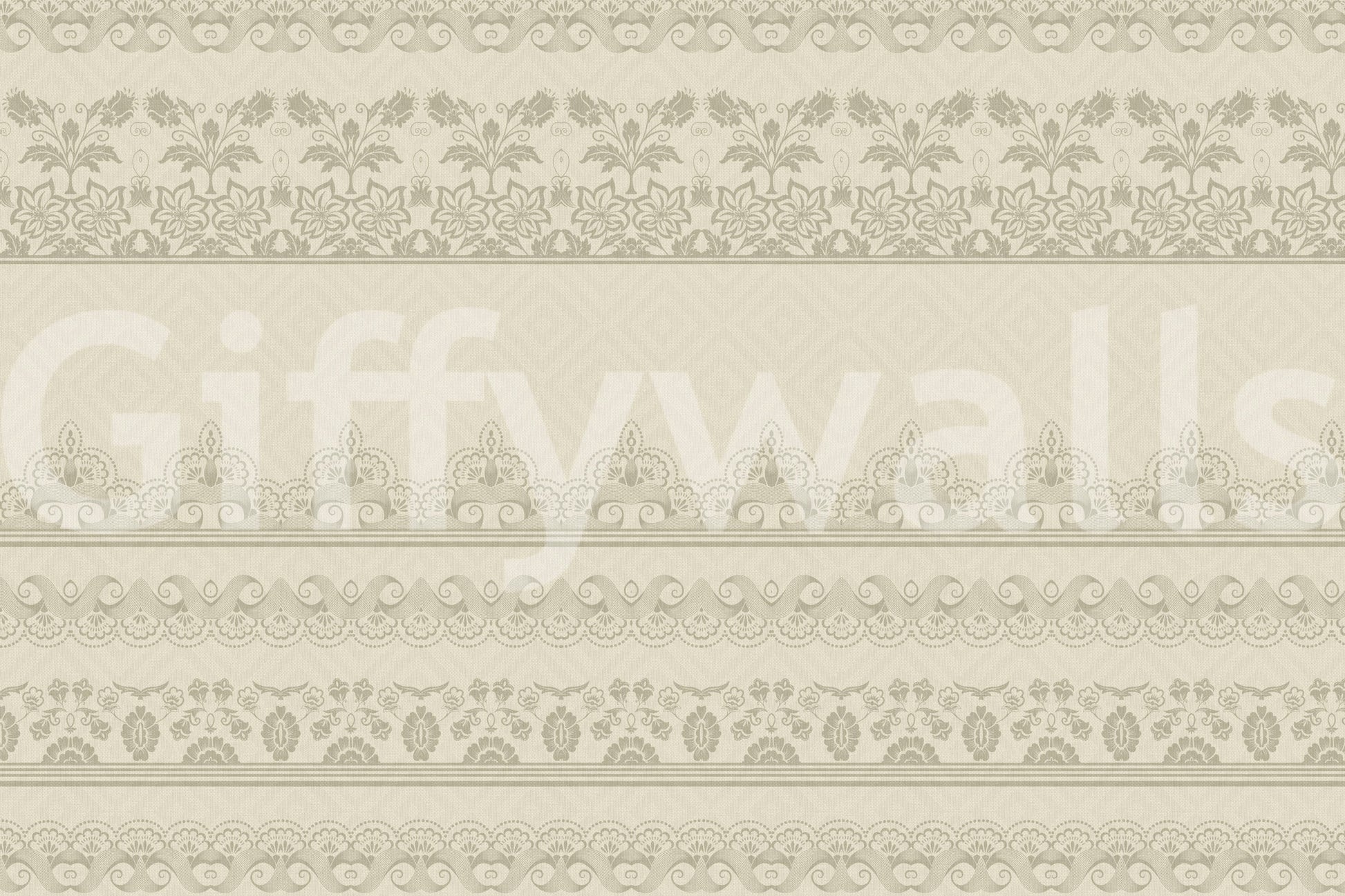 Ornate lace trim wall mural for a traditional master bedroom home décor.