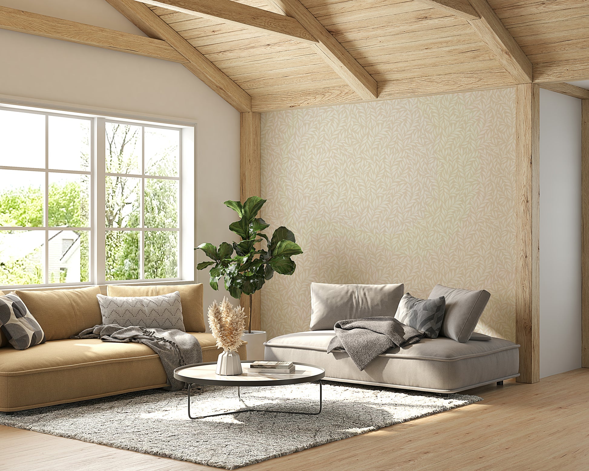 Elegant leafy design in beige for calming interiors

