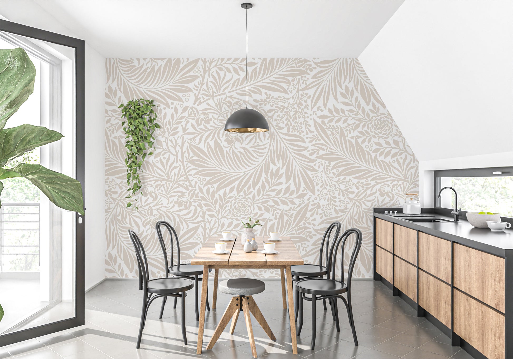 Beige Color Leaves Wallpaper Mural - Giffywalls