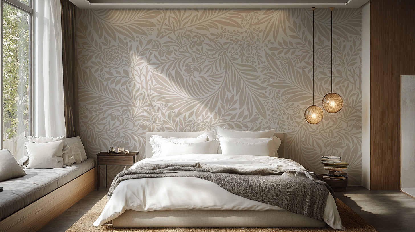 Beige Color Leaves Wallpaper Mural for peaceful vibes
