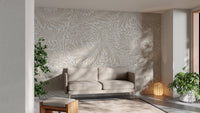 Stylish Beige Color Leaves Wallpaper Mural for bedrooms
