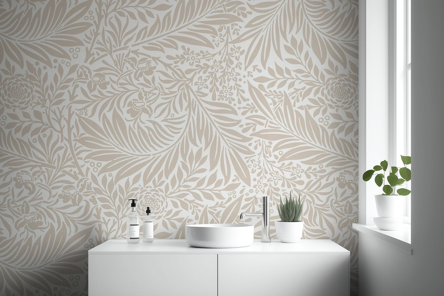 Soft Beige Color Leaves Wallpaper Mural for home decor
