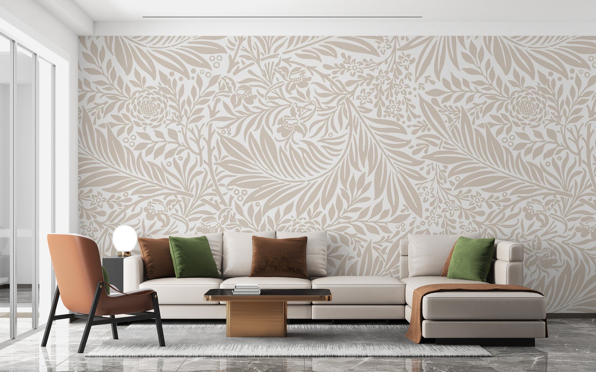 Beige Color Leaves Wallpaper Mural for serene rooms
