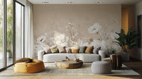 Vintage botanical wallpaper in neutral tones
