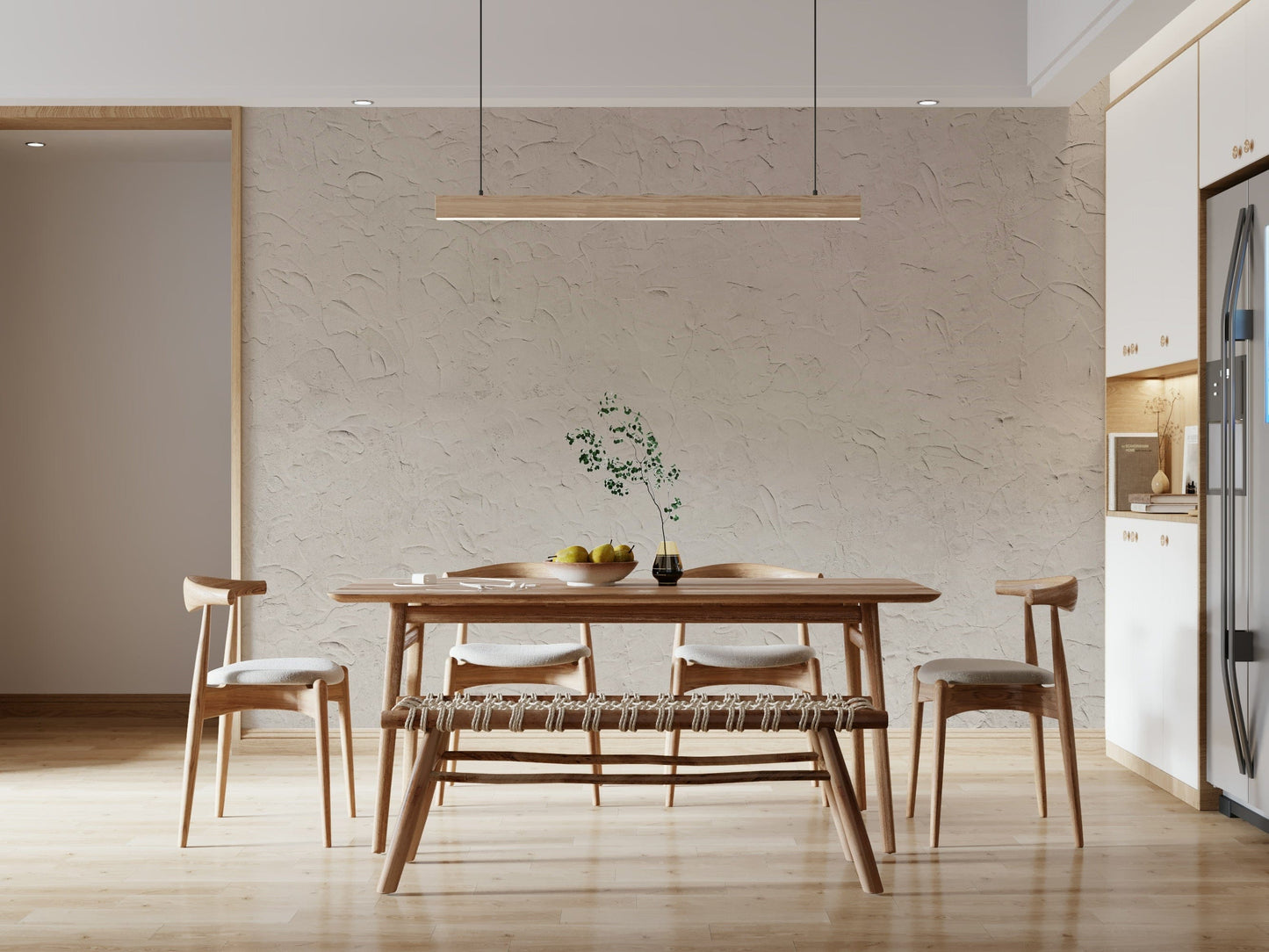 Decorative mural featuring natural plastered wall finish in beige