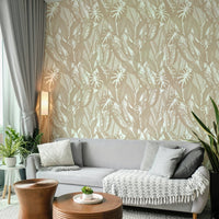 Wallpaper with a tropical plant design

