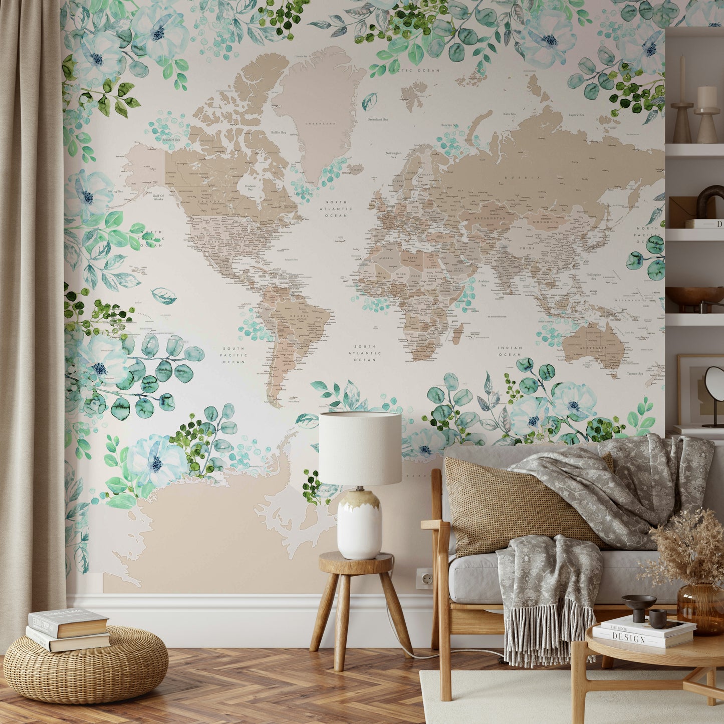 Rustic style wallpaper with antique world map layout

