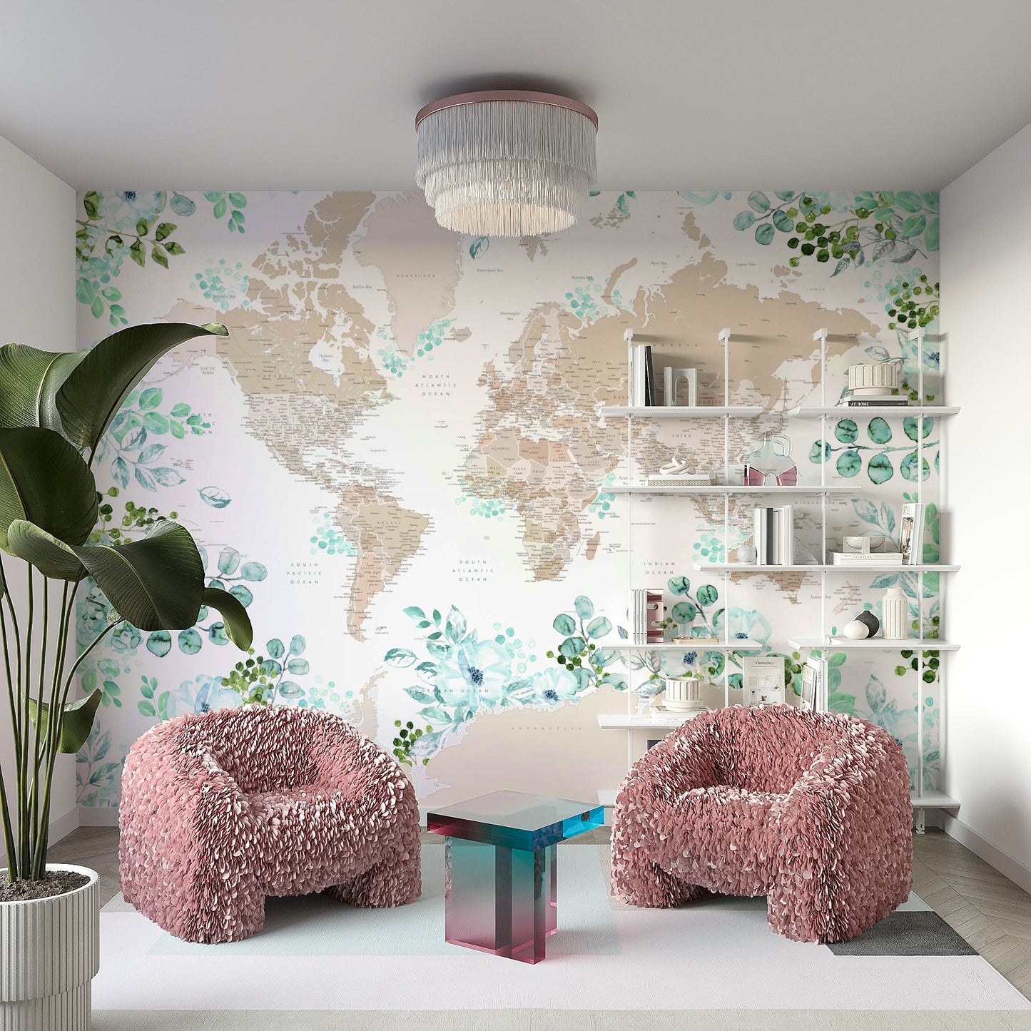 Rustic world map wallpaper in vintage brown tones

