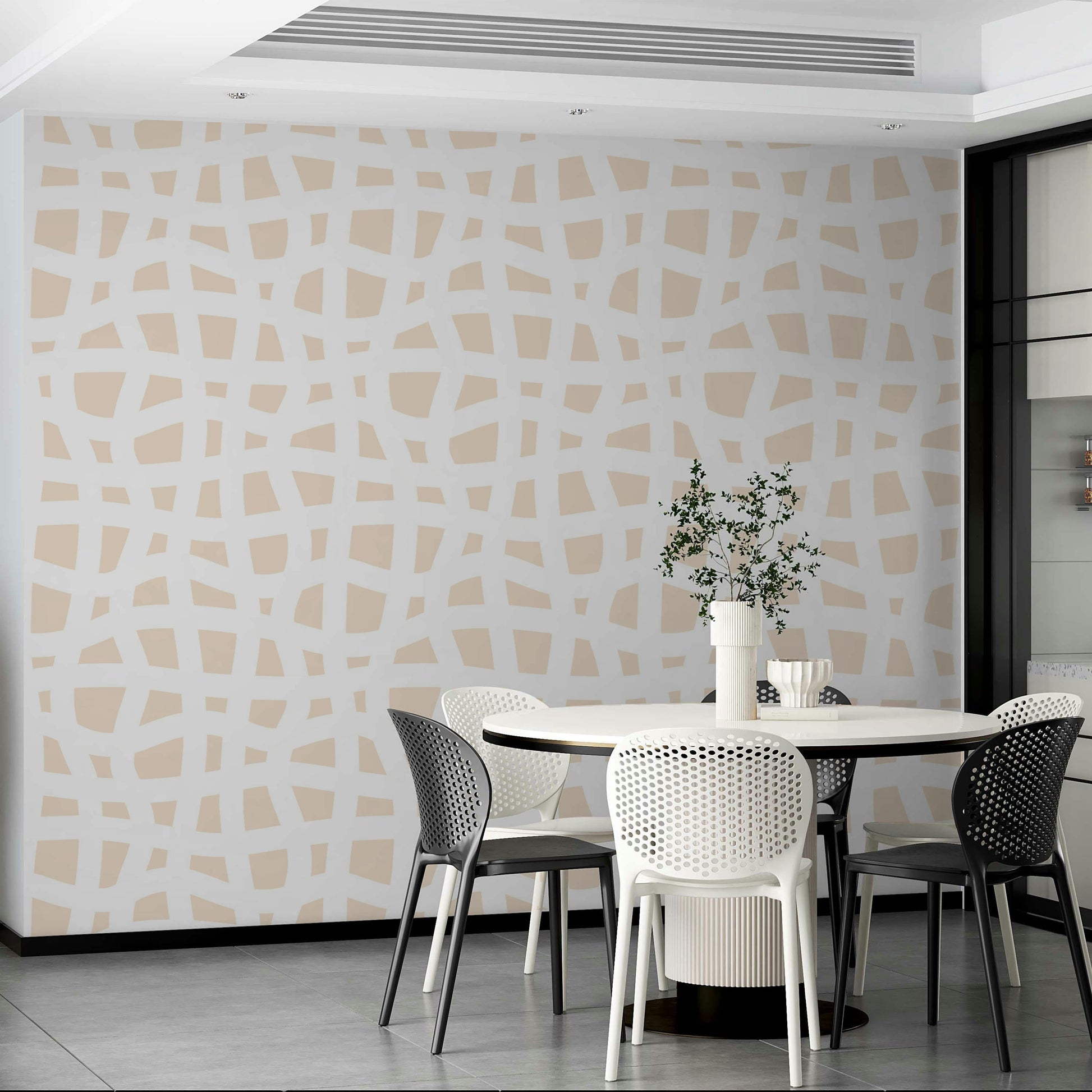 The background of the wallpaper is a warm, creamy off-white.
