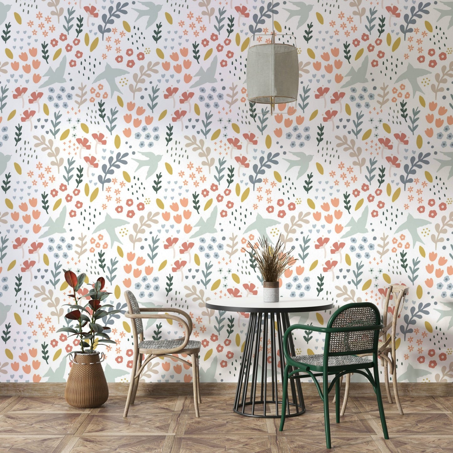 Bright and fresh floral design wallpaper for lively interiors.

