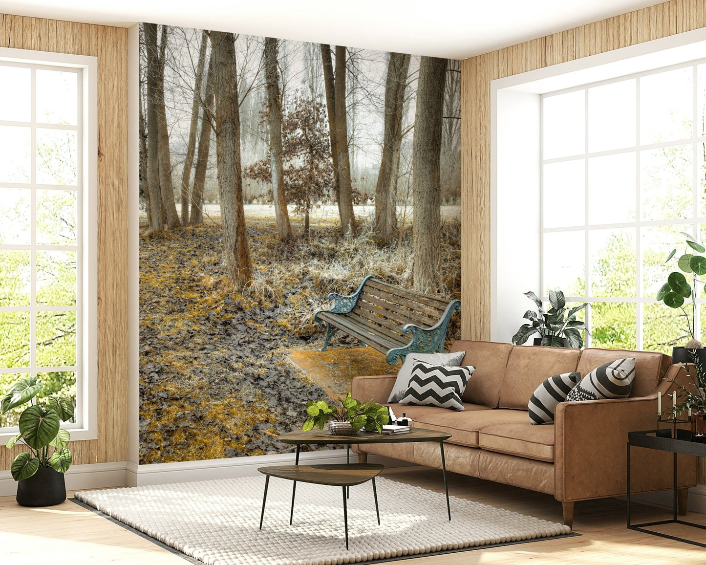 Bench at Park wallpaper, a rustic wooden seat in fall.