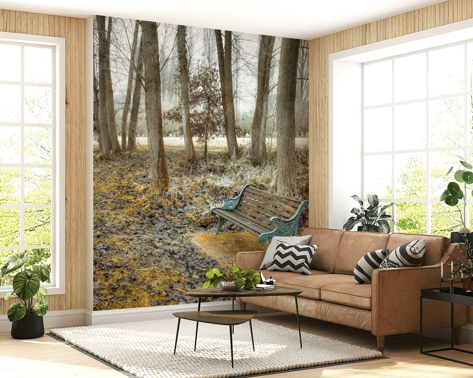 Bench at Park wallpaper, a rustic wooden seat in fall.