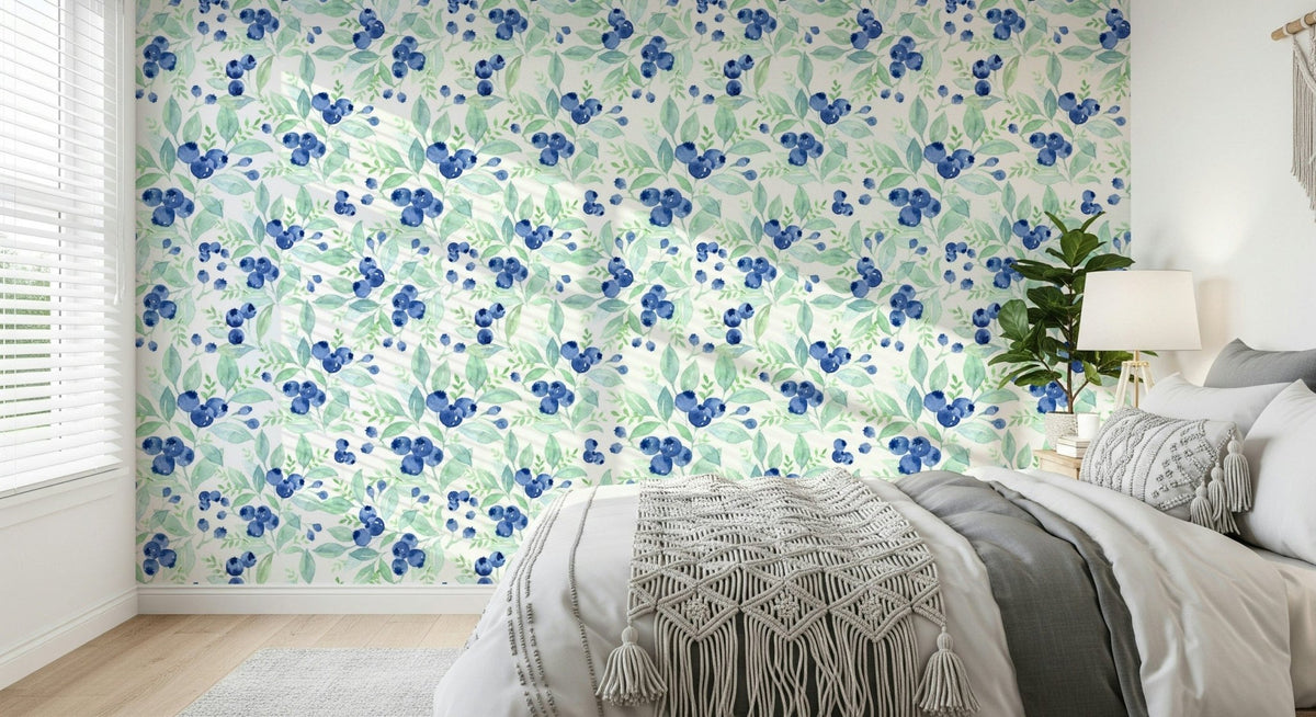 Watercolor blueberry vines wall mural Berry Bliss Watercolor