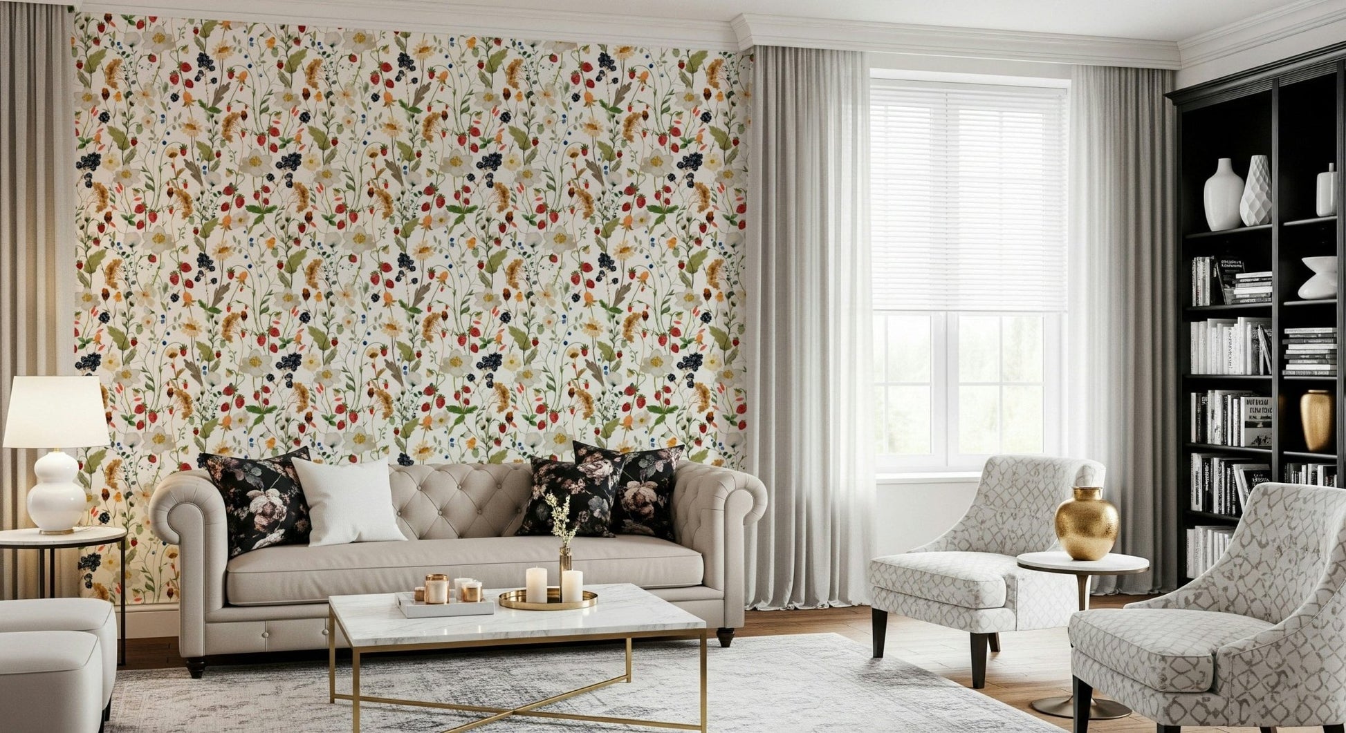 Strawberries and blackberries define Berry Bloom Meadow for walls.