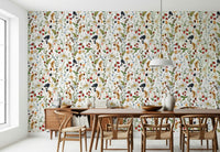 Berry Bloom Meadow botanical print featuring vibrant red strawberries.