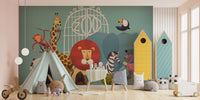 Colorful zoo animals wallpaper mural design