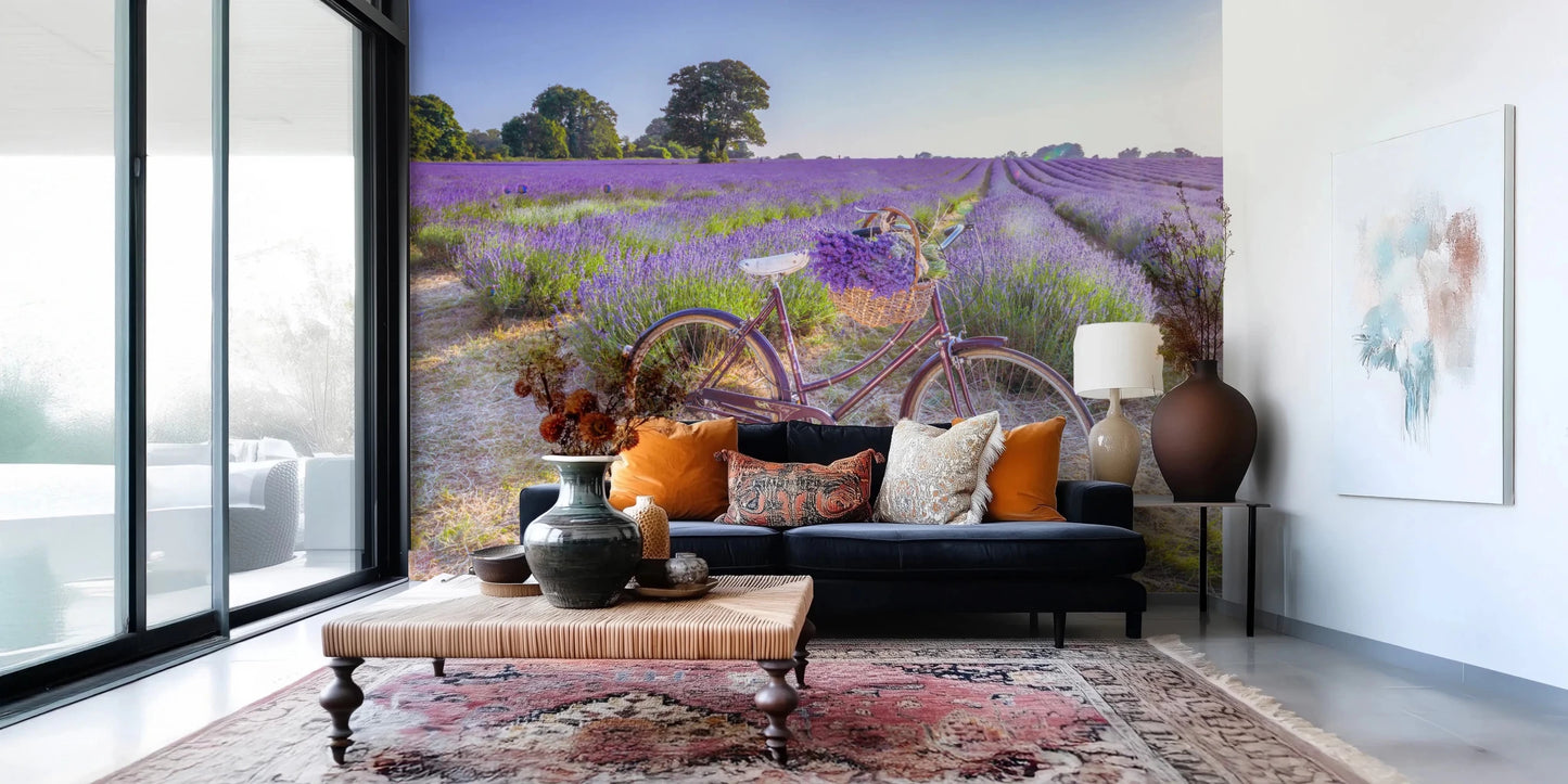 Bicycle in Lavender field Wall Mural