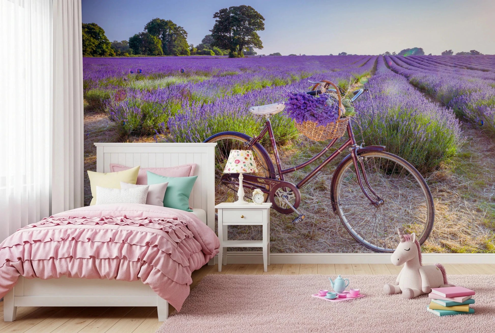Bicycle in Lavender field Wall Mural