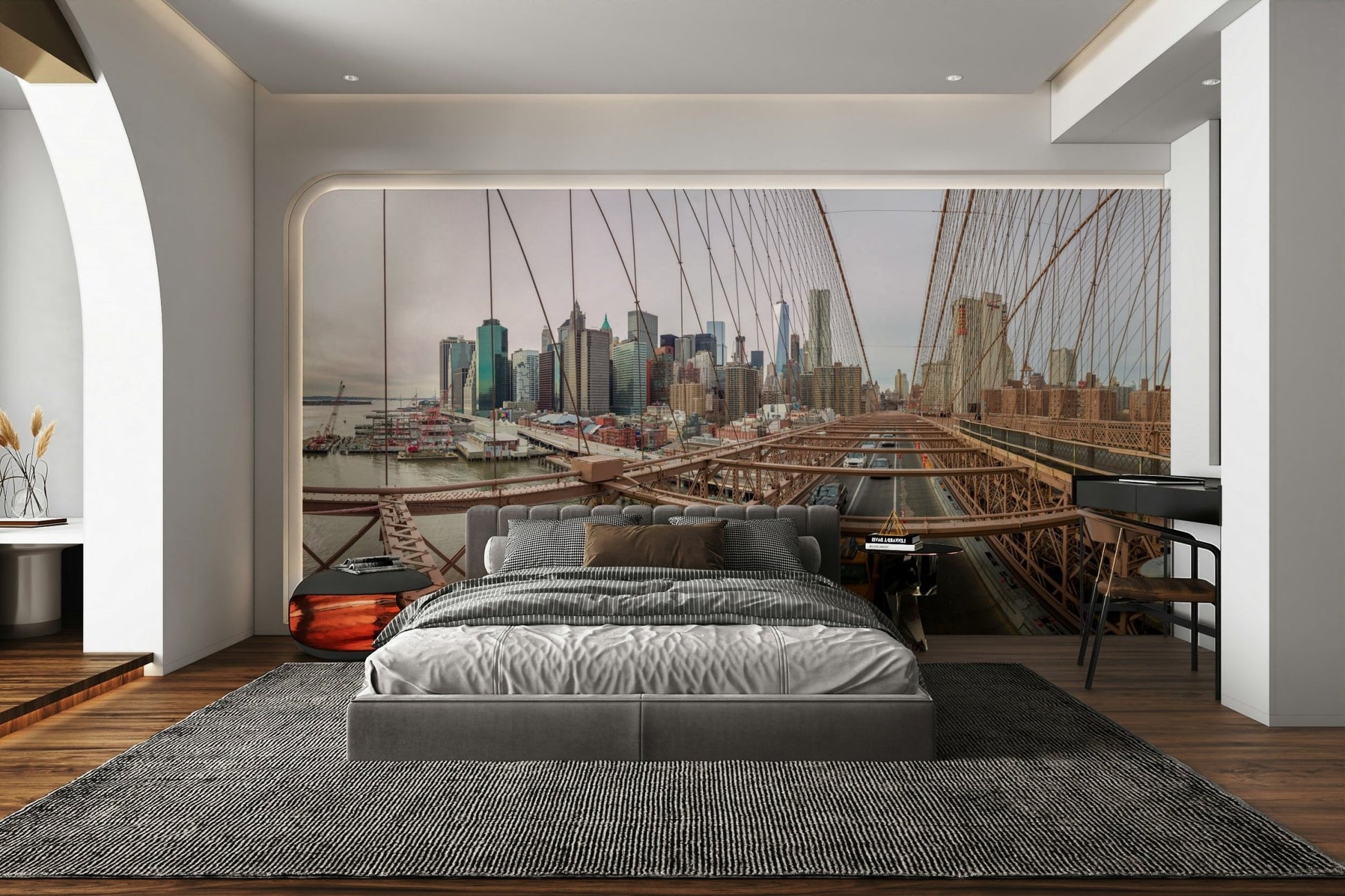 A close-up view of the Empire State Building or another famous landmark.

