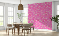 Bold lavender blooms characterize this floral wallpaper