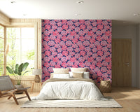 Bold magenta fuchsia floral print wall mural. Big Bloom Hydrangeas.