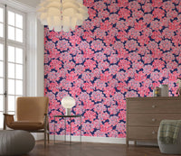 Vintage Big Bloom Hydrangeas repeat pattern wallpaper. Beautiful floral.