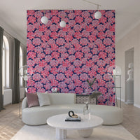 English Floral Antique large flower wallpaper. Pink Blue Blush pattern.
