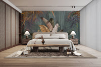 Artistic large tropical leaves wall mural decor