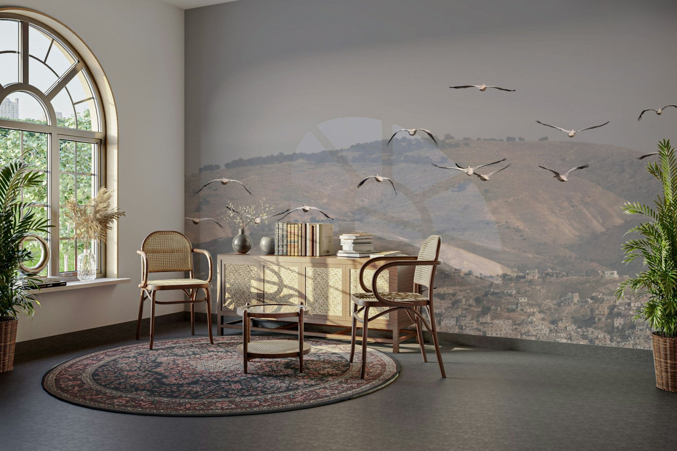 A serene and contemplative wall mural.
