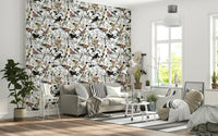 Lush Winter Berries Watercolor mural featuring forest birds and plants.