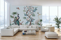 Peacock & Heron Bird Chinoiserie Wallpaper Murals - Giffywalls
