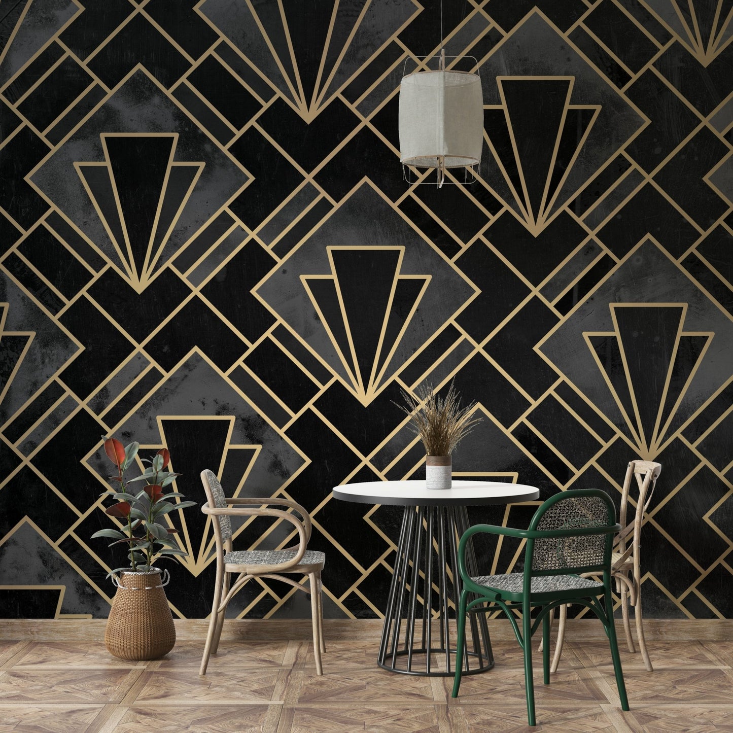 Contemporary wall mural with bold shapes

