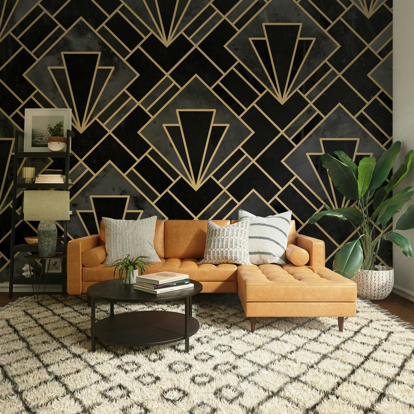 Minimalist wall mural in concrete tones

