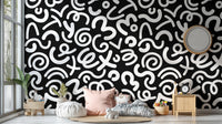Artistic linework wallpaper with bold squiggle doodles