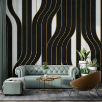 Simple yet luxurious black and white lines wall mural design


