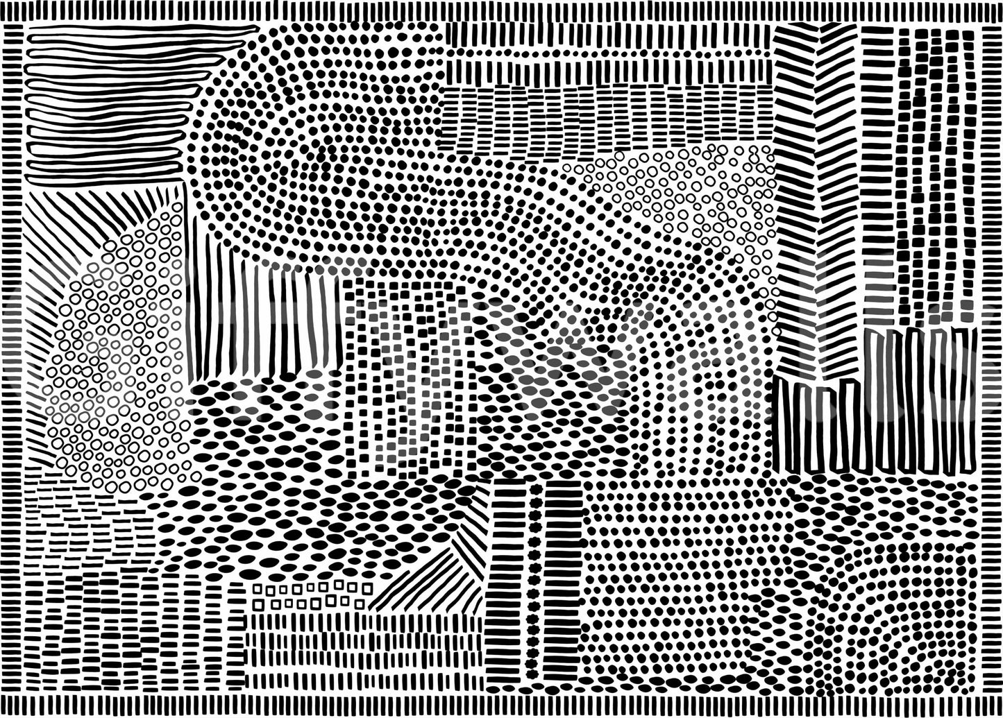 Black And White Maze wallpaper mural close-up showing the dotted and dashed patchwork pattern detail