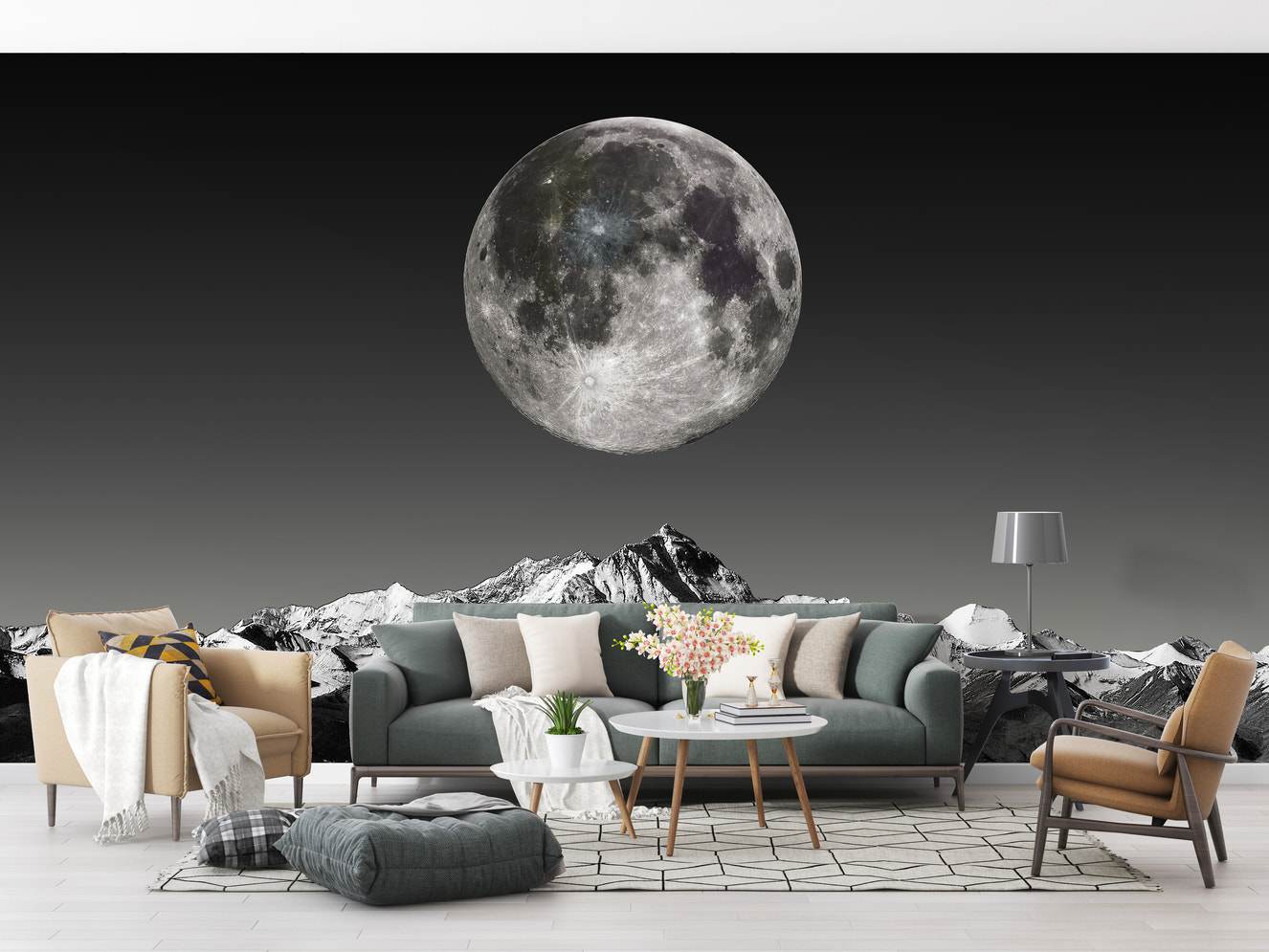 Moonlight wallpaper in black and white
