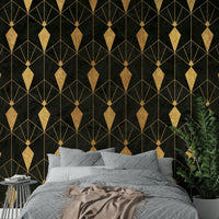 Black Art Deco Night mural with intricate geometric patterns

