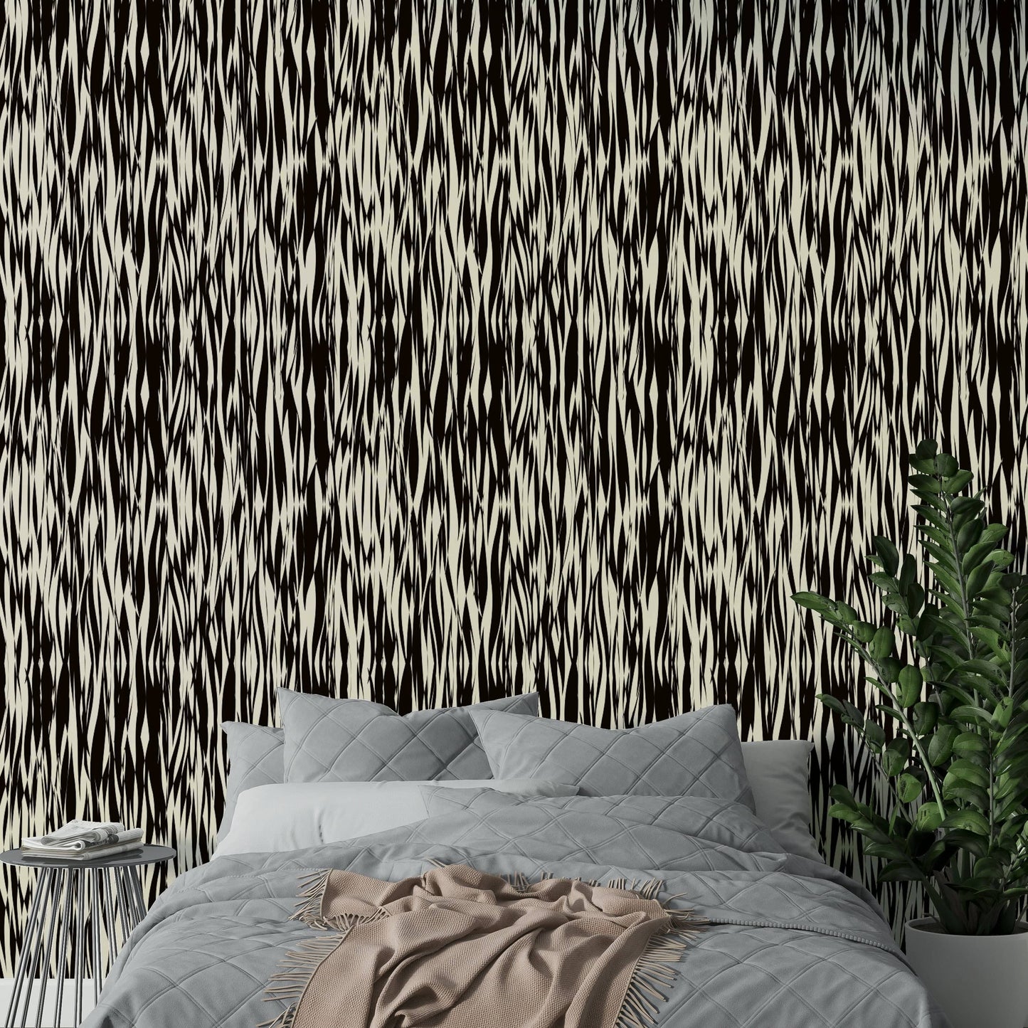 Black Waves Wallpaper on a living room wall


