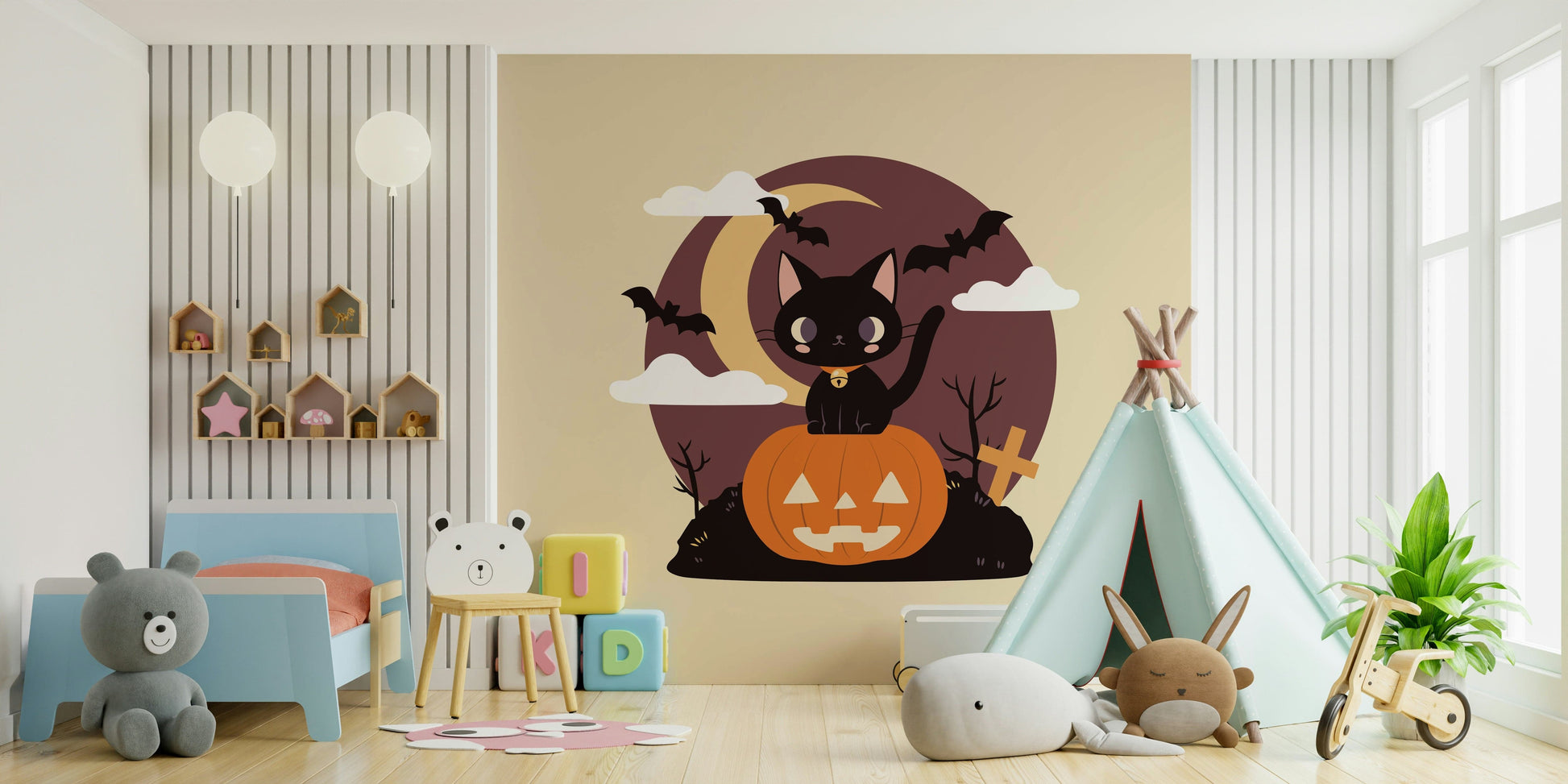 Spooky Black Cat on a Pumpkin creepy wall art

