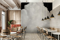 A peaceful open sky mural on decorative wallpaper.

