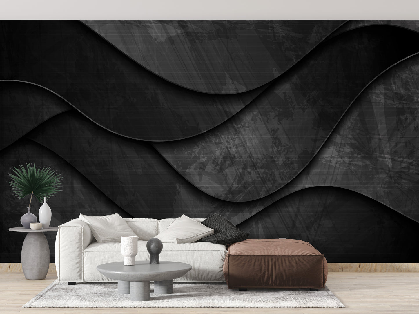 Stylish 3D black grunge mural pattern.