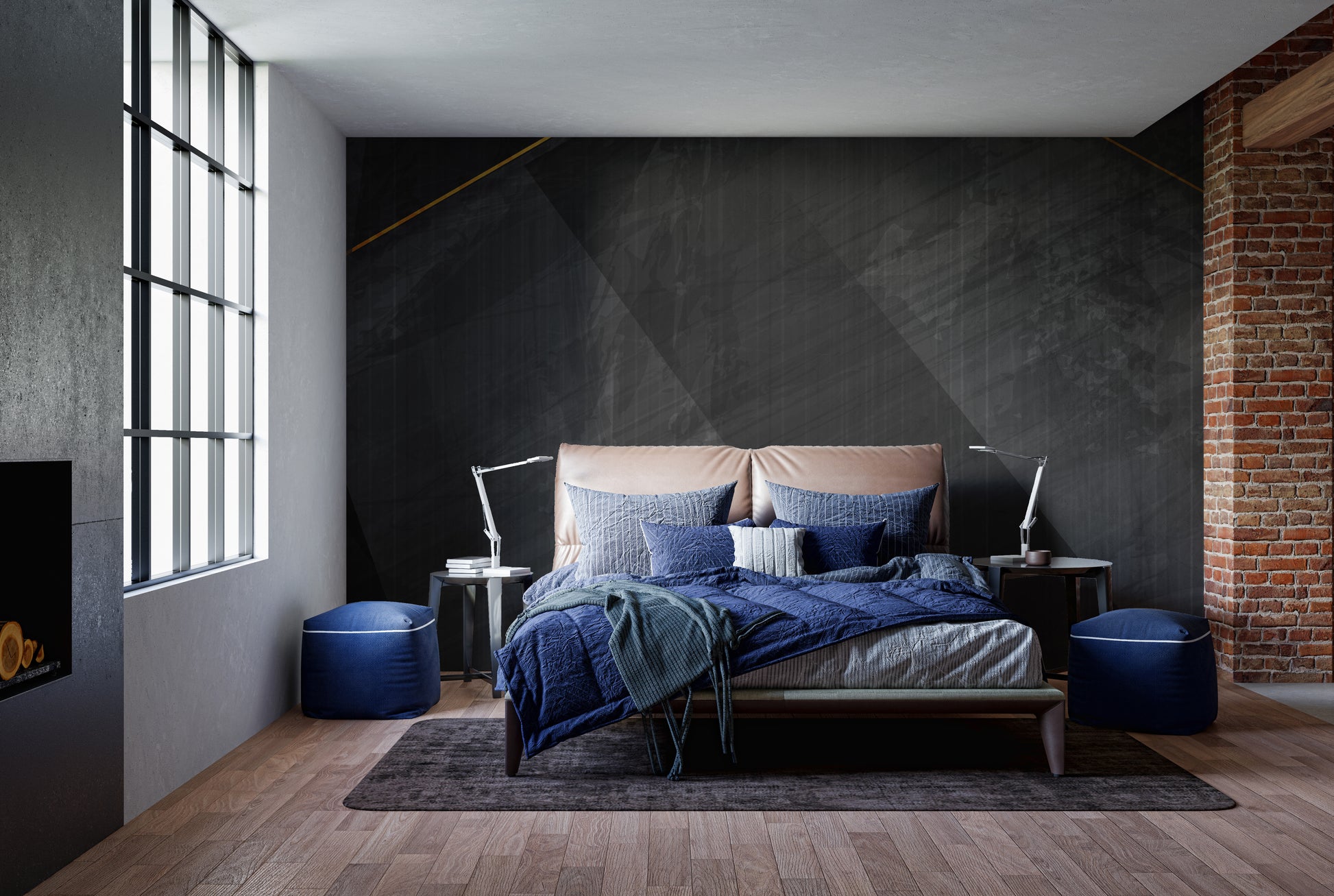 Grunge-inspired wallpaper with gold lines.