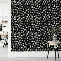 Playful black and white sketch style heart wallpaper

