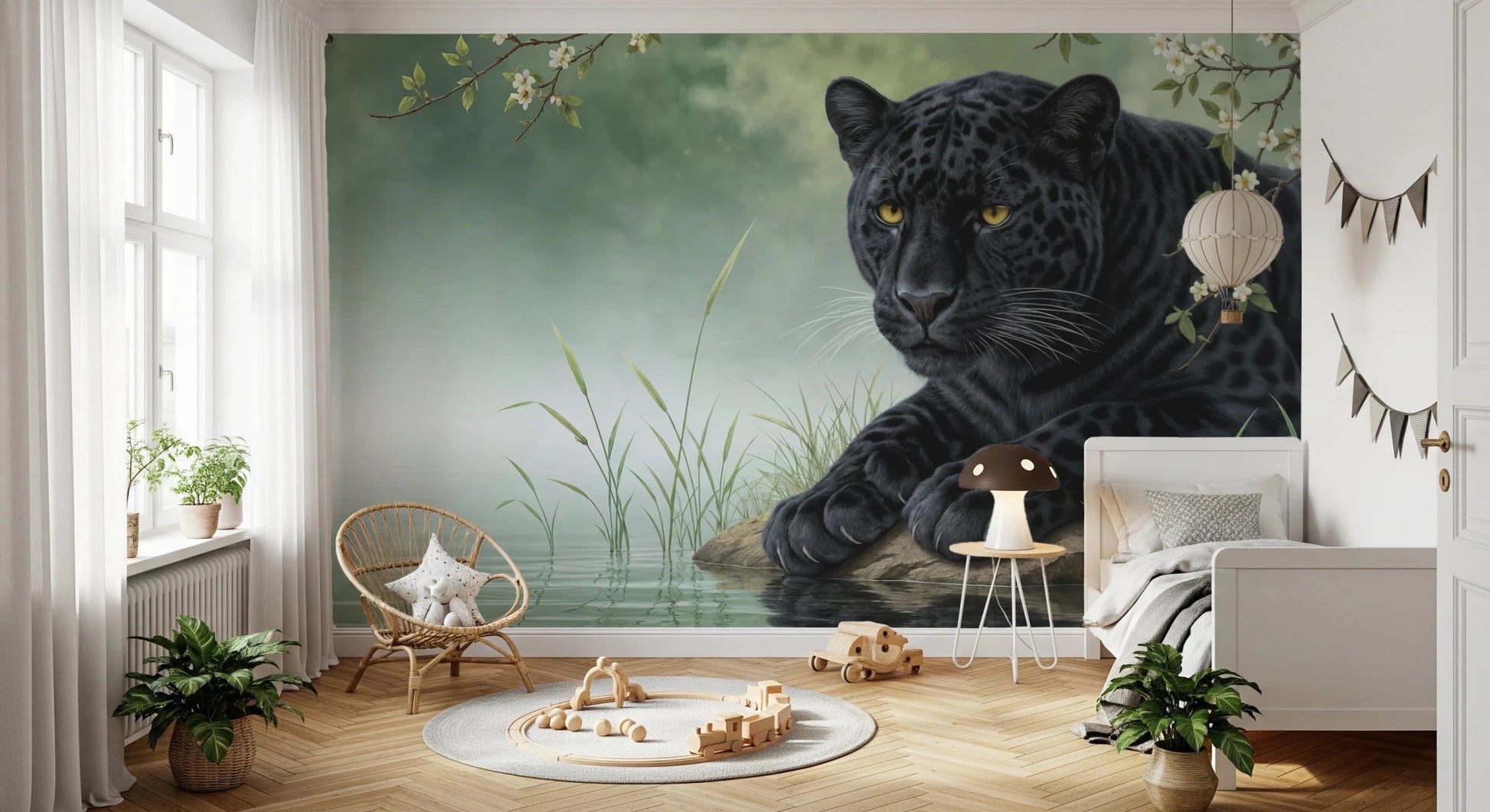 Misty jungle lake scene for a Black Panther Calm Wall Mural