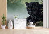 Black Panther Calm Wall Mural with soft teal water and tall grass