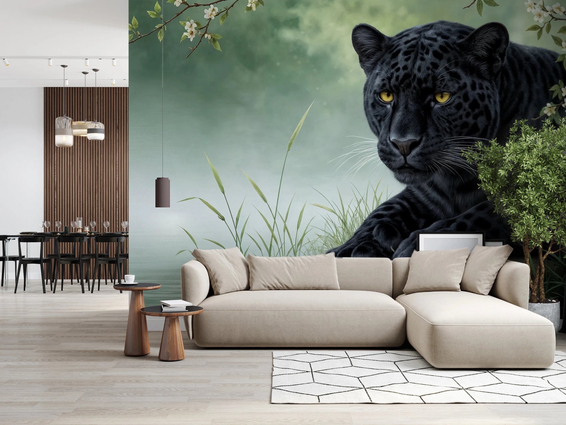Serene wildlife portrait for a Black Panther Calm Wall Mural